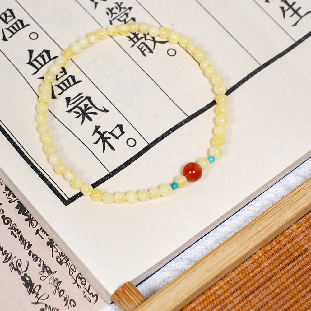 天然俄罗斯蜜蜡单圈南红极细叠戴手串QF-A284