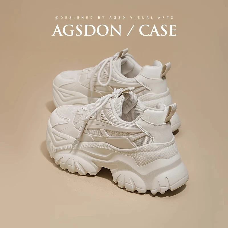 ~奥古狮登厚底老爹鞋女2025新款秋季5cm增高小个子白色运动鞋子W