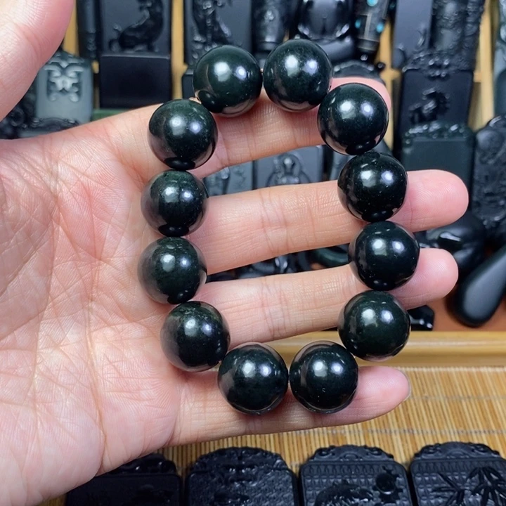 和田玉（青玉）未镶嵌颈饰卡18圆珠手串