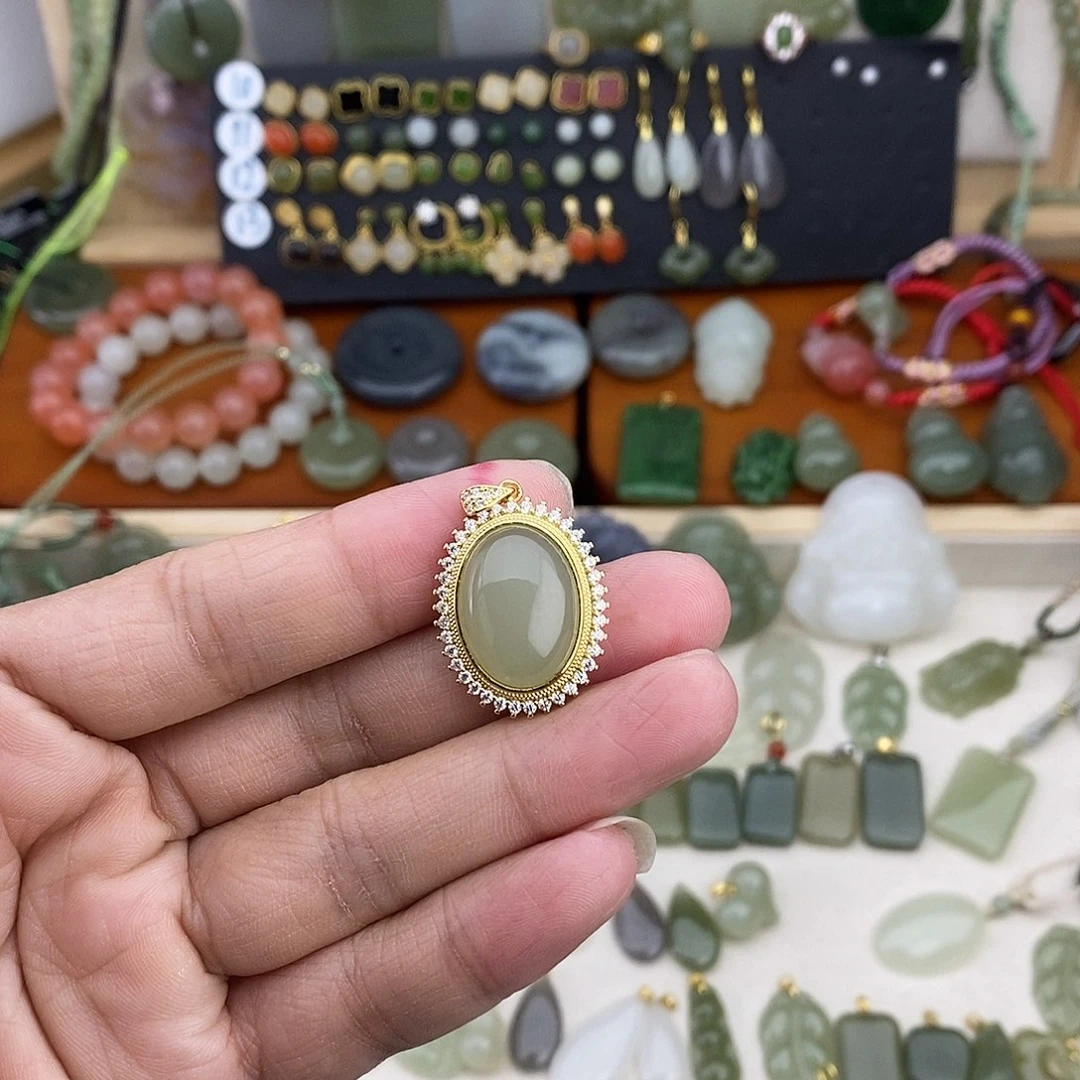 和田玉银S925镶嵌吊坠(不含链)