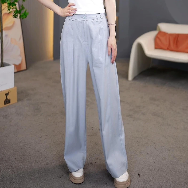 2025夏季女士新款夏季高弹舒适百搭显瘦宽松时尚休闲裤阔腿裤