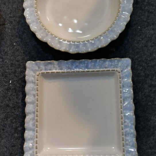 盘瓷片微瑕烟兰八寸深盘一个 方盘一个