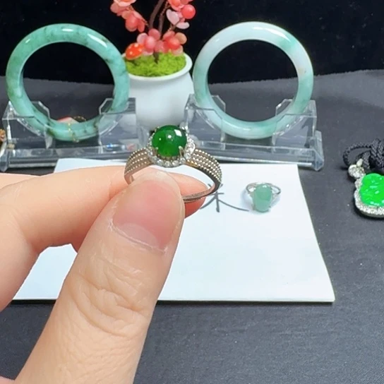 安***乐翡翠戒指银S925镶嵌