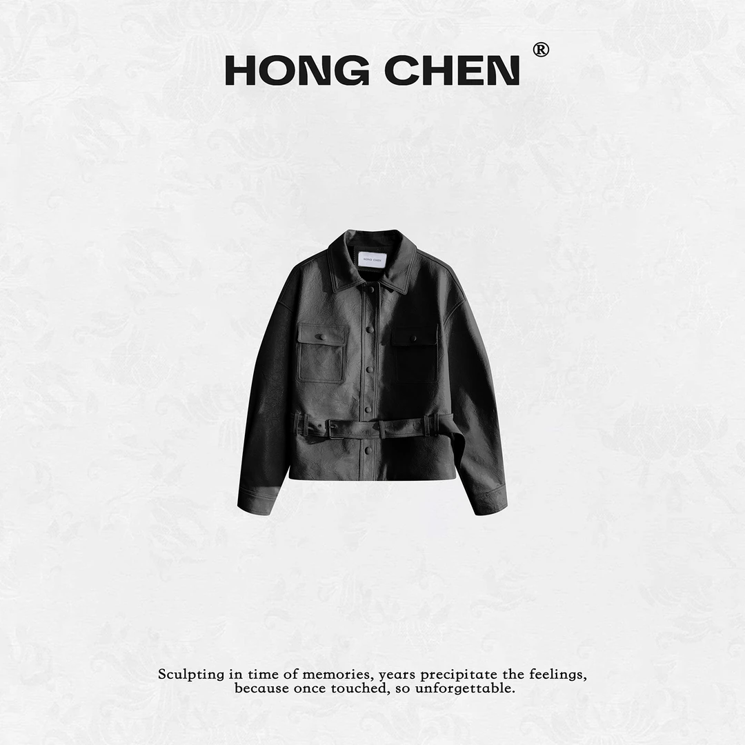 【虹辰】高端时尚进口羊皮柔软细腻高级感压花酷飒真皮外套--HC2308