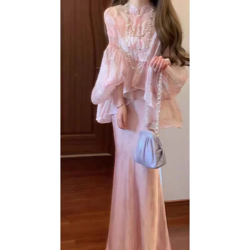 现【花宴】新中式温柔仙气宽松开衫上衣&提花半身裙国风禅意套装559