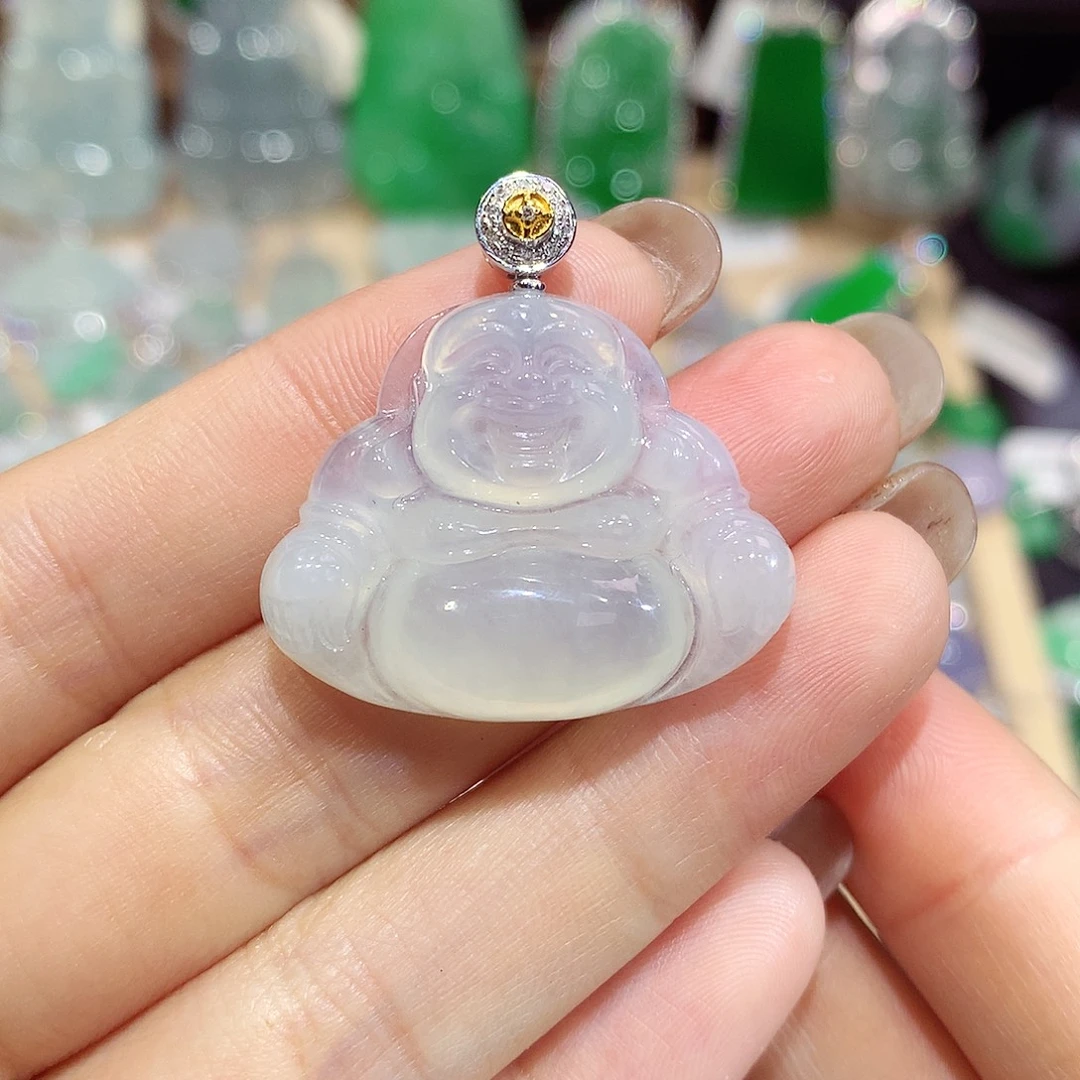 翡翠18K金镶嵌颈饰佛