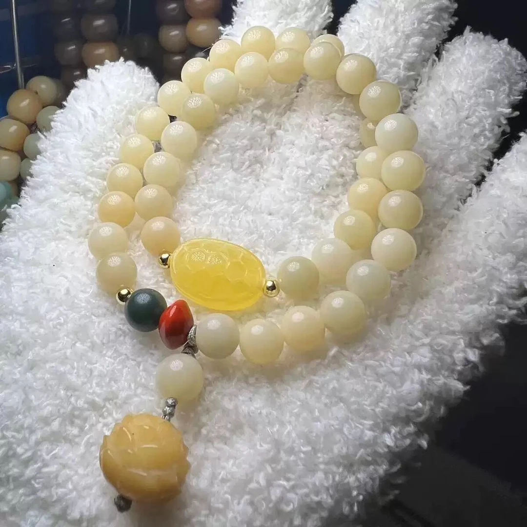 【白玉菩提双圈】原生态菩提卡 8mm精品料文玩双圈手串男女款