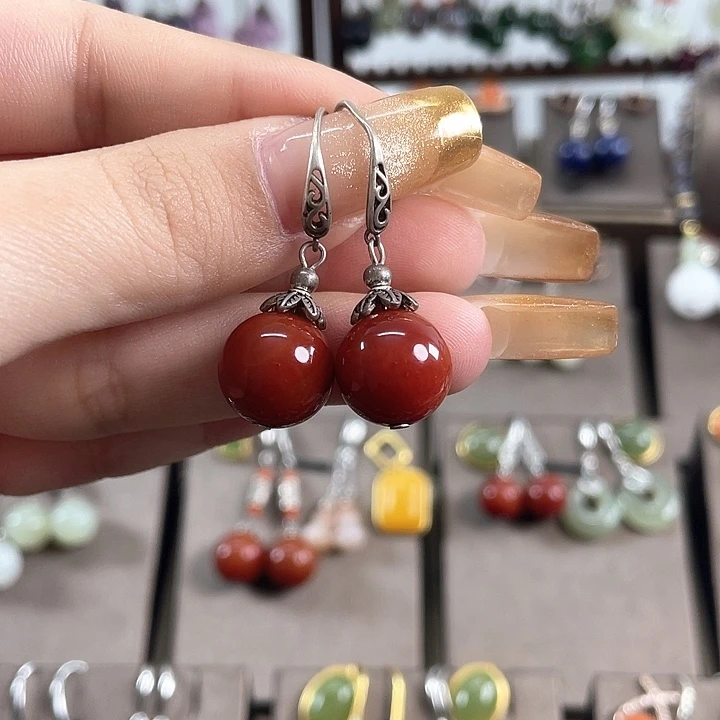 玛瑙/玉髓耳饰银S925镶嵌12左右