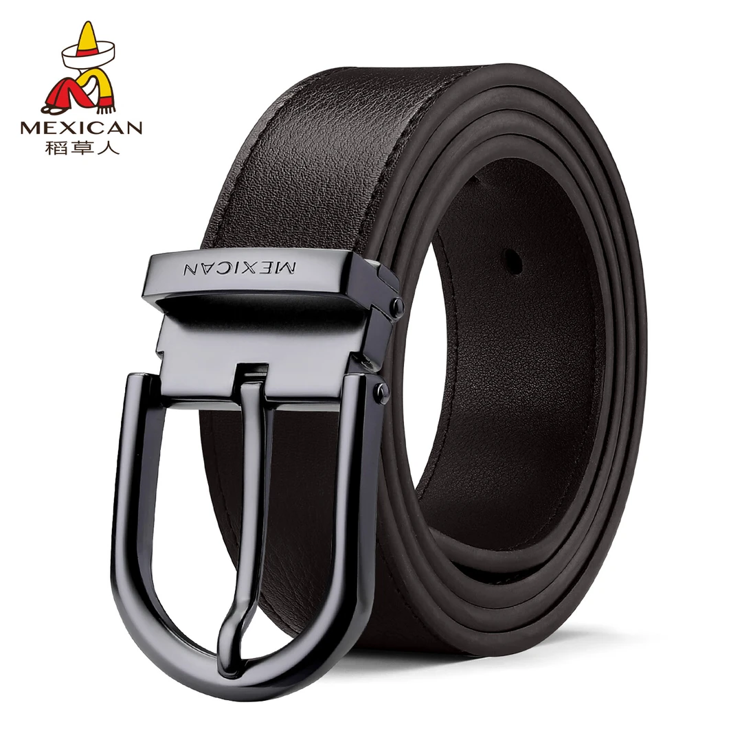 稻草人时尚针扣皮带男2025新款商务真皮腰带百搭简约裤带七夕送男