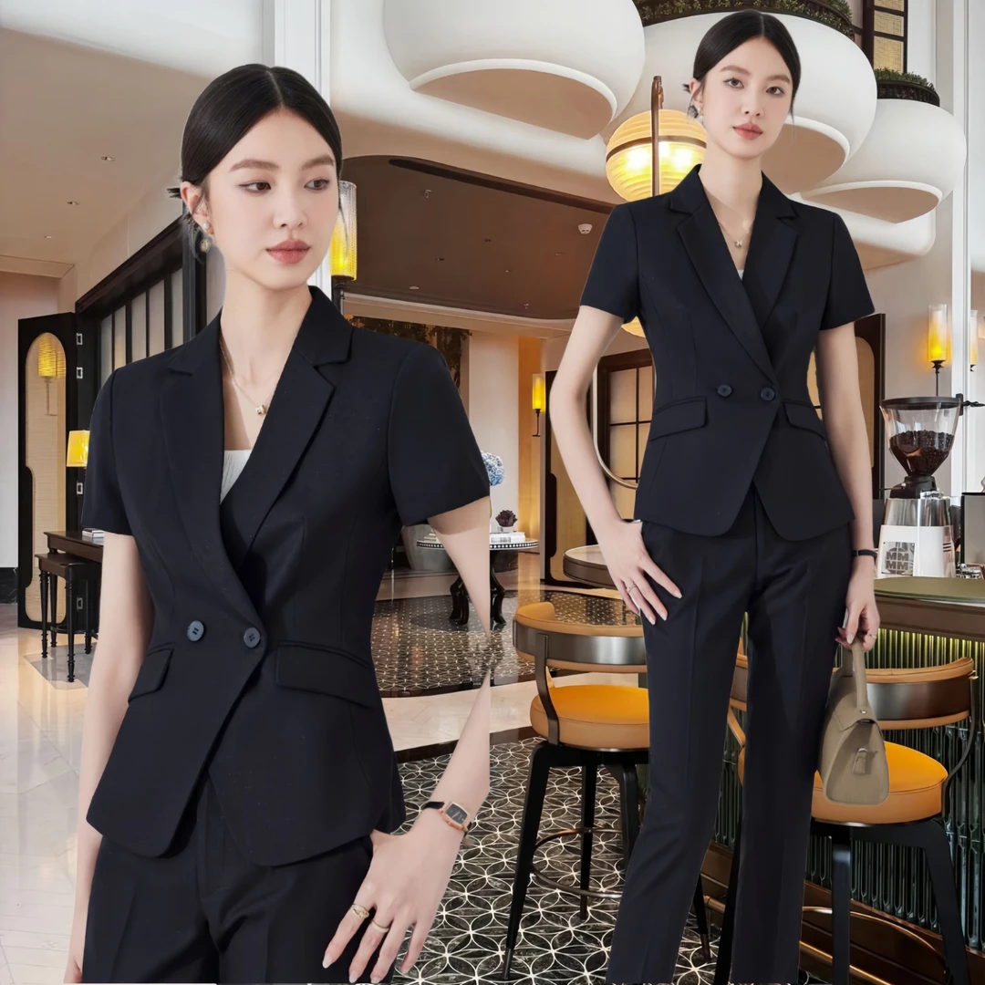 高端职业装西装套装女短袖夏薄款经理工装正装酒店前台气质工作服