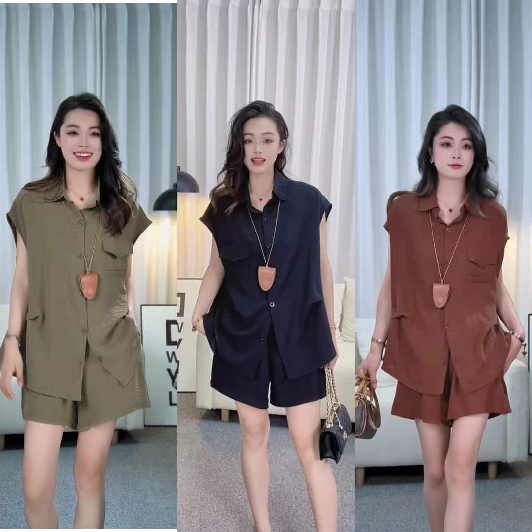 【蕾老板】休闲套装女2025夏季宽松短袖衬衫+高腰显瘦直筒裤两件套4