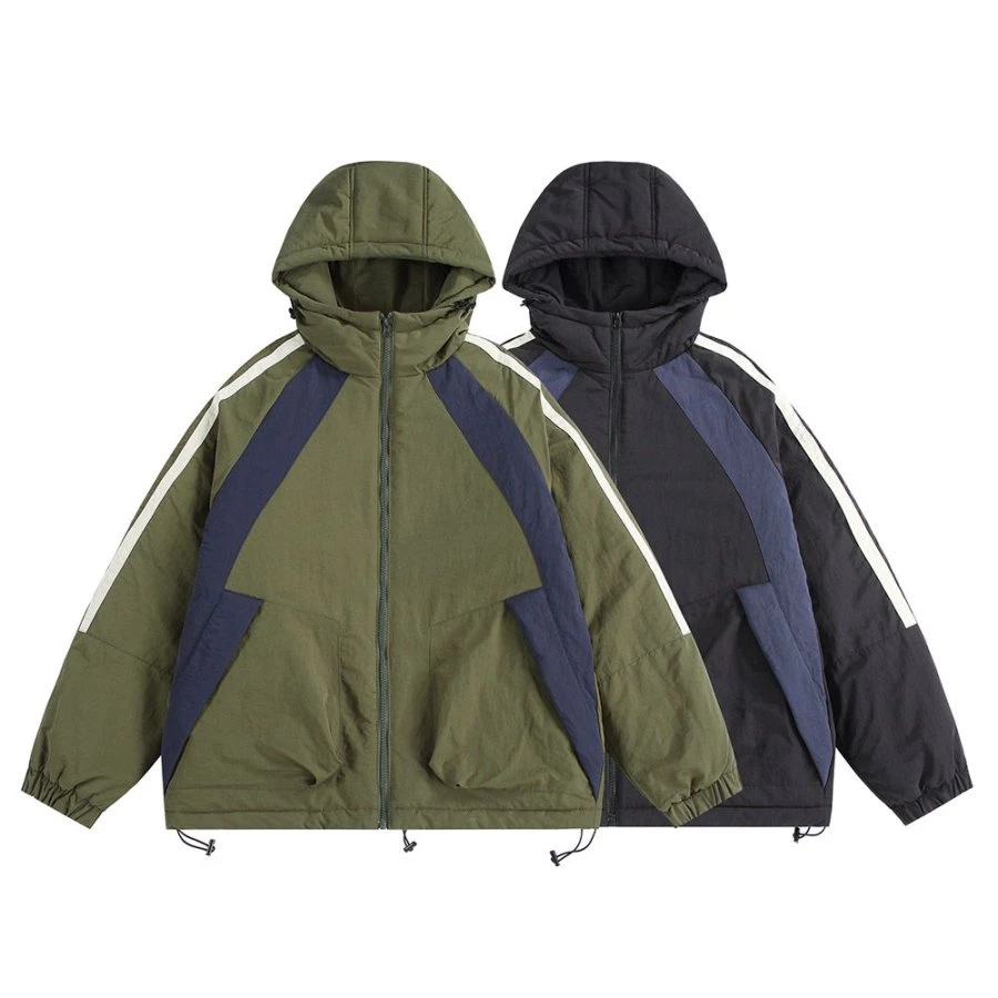 冬款连帽拼色杠杠棉衣 -M938