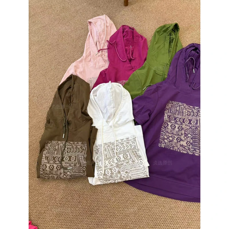 D89-夏季新款街头个性宽松印花韩版百搭女士连帽短袖T恤上衣