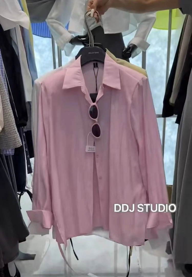 2025春季新款配丝带上衣女翻领宽松显瘦长袖轻薄款防晒衬衫