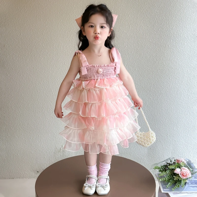 女童夏装吊带连衣裙2025新款儿童蛋糕裙洋气纱裙宝宝夏季公主裙子