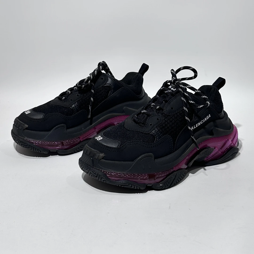 95新 Balenciaga/巴黎世家 38码 Triples 黑紫气垫老爹鞋/ML80427