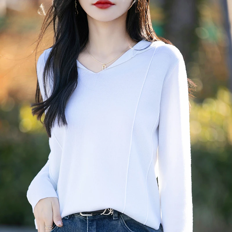 爆款小个子针织打底衫时尚百搭气质减龄外穿帽衫韩版慵懒宽松内搭