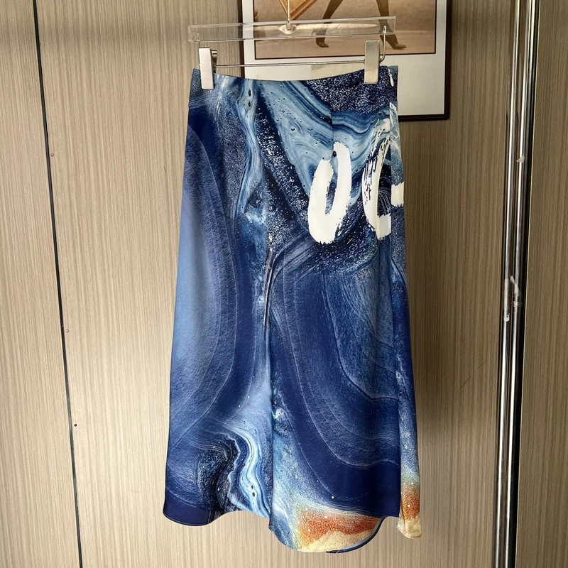 9001撤柜ATU高腰气质印花新款设计复古显瘦中长款裙子半身裙半裙