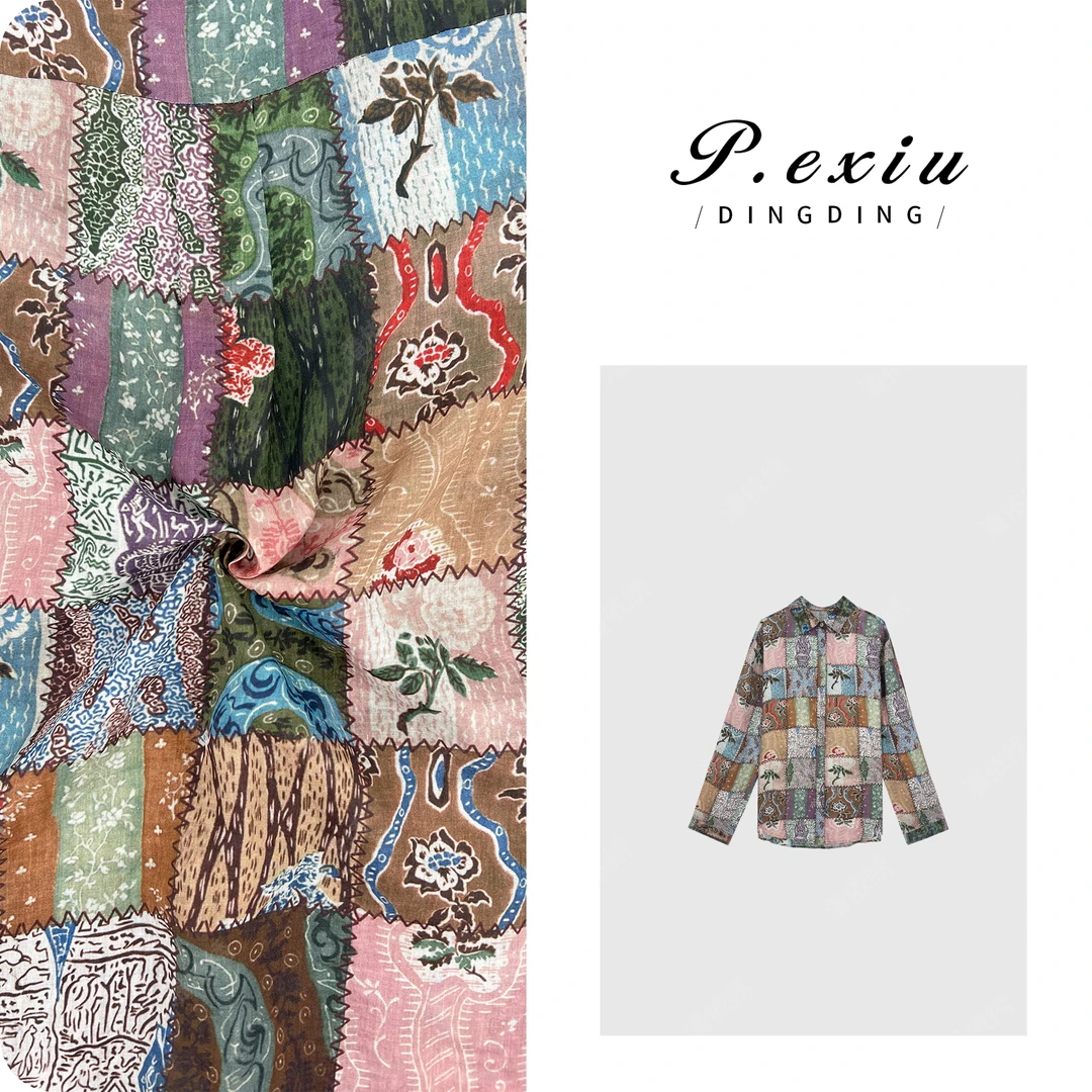 100%苎麻油画拼图高级感长袖衬衫 W-62423