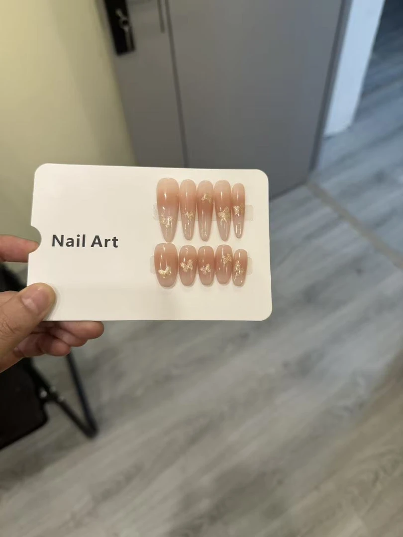 （甲水仙）浮光金蝶-纯手工裸色猫眼穿戴甲日常温柔气质美甲