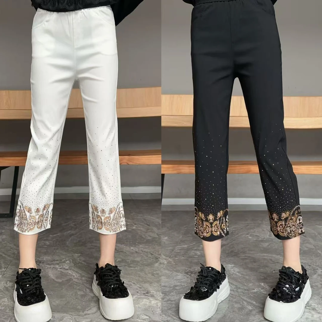 【YJ·高定】2025夏季薄款清凉透气八分裤女弹力显瘦高腰烟管裤YK714