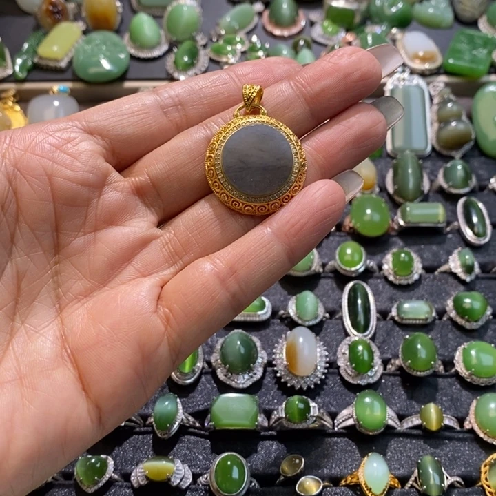 和田玉银S925镶嵌挂件