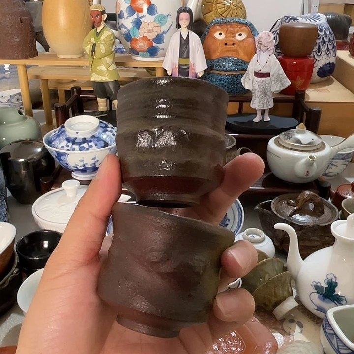 瓷片陶杯子一对不错的哦