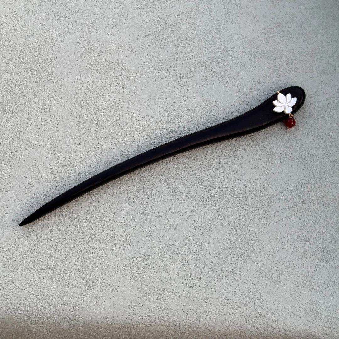 18厘米莲花原创新中式发簪古风汉服旗袍黑檀木盘发簪子木簪气质女