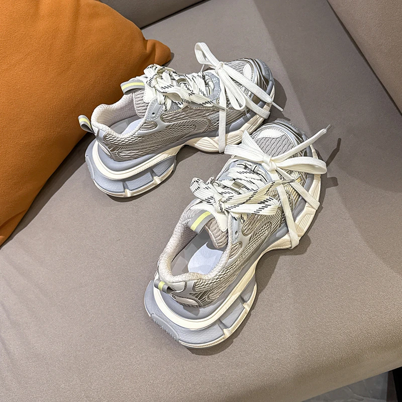 巴黎家3老爹鞋女2025春夏新款绑带网面透气厚底休闲百搭运动鞋网