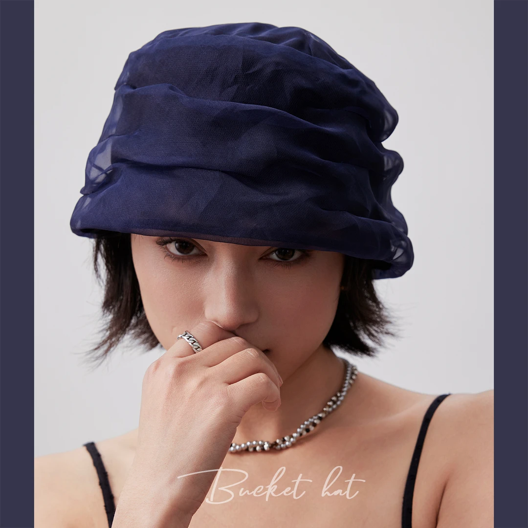 洋气~桑蚕丝女款帽子新款透气渔夫帽网纱防晒夏季薄款遮白发帽