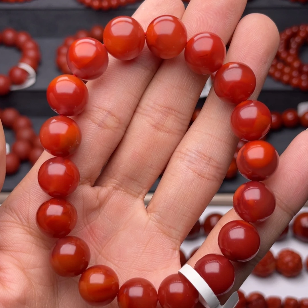 南红玛瑙未镶嵌手串H11.5mm瓦西牛血红手串