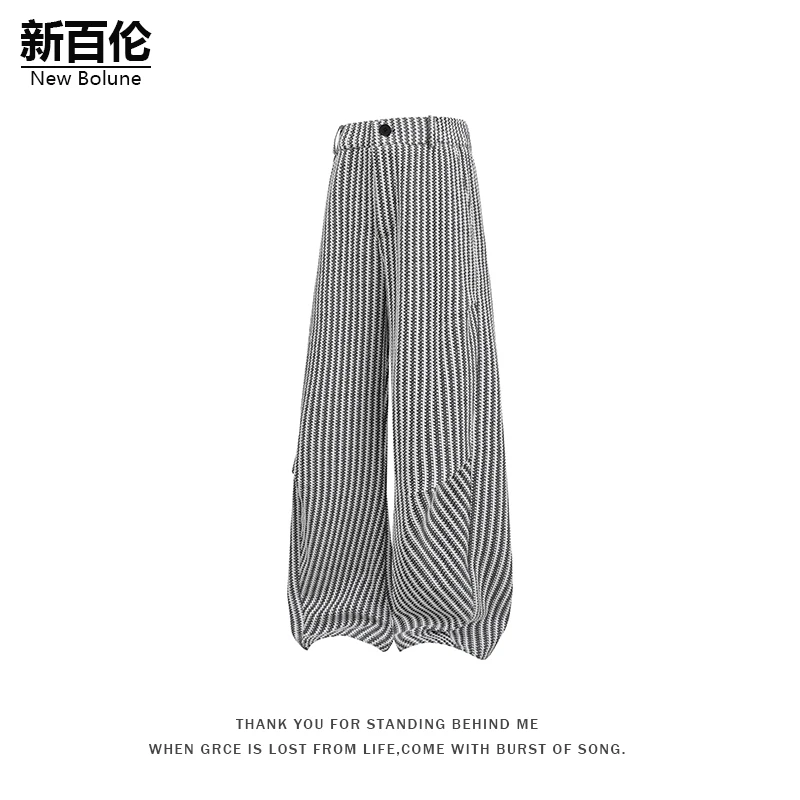 新百伦/NEW BOLUNE美式大码条纹休闲裤男慵懒风宽松直筒阔腿裤