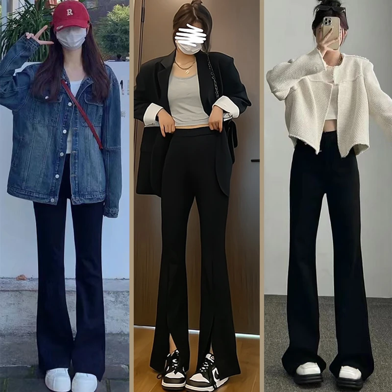 黑色微喇叭裤女春夏2025新款高腰高腰显瘦休闲小个子西装微喇裤子