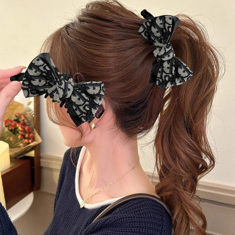 韩国东大门皮质蝴蝶结发夹女2025新款AB面大号盘发马尾竖夹香蕉夹