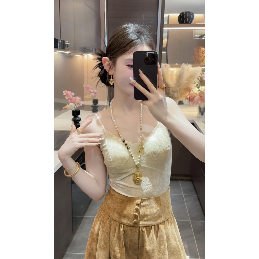 【周粥】【丝绒美背】2025秋季新款丝绒印花吊带JJQ5DD5642JJQ5DD5642