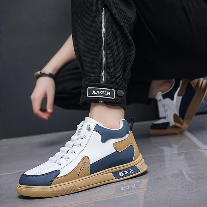 啄木鸟 男鞋冬季加绒男士百搭棉鞋子中高帮秋季运动休闲板鞋潮牌