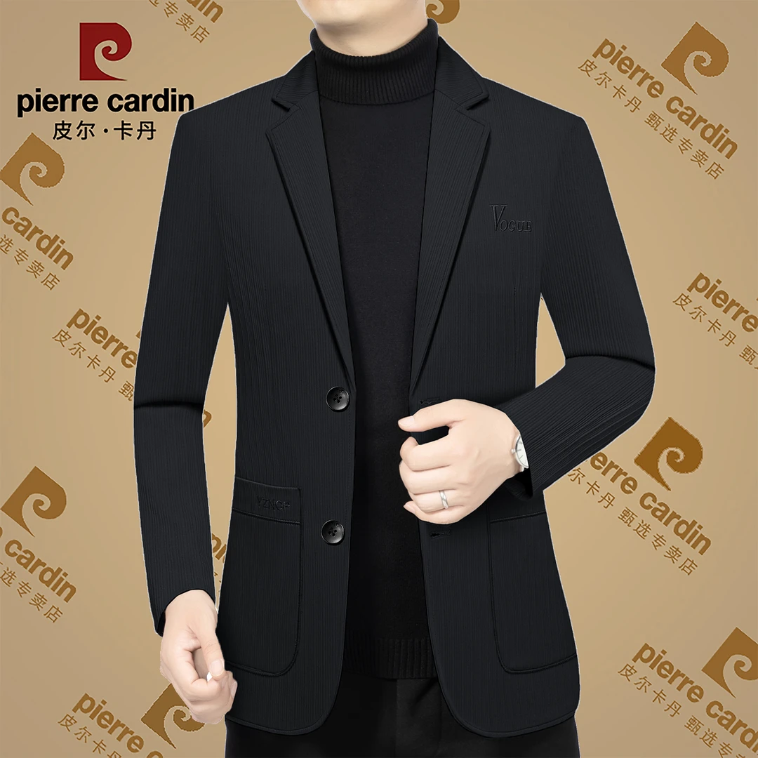 皮尔卡丹春季新款高档男士休闲商务西装外套中年简约大气高端西服