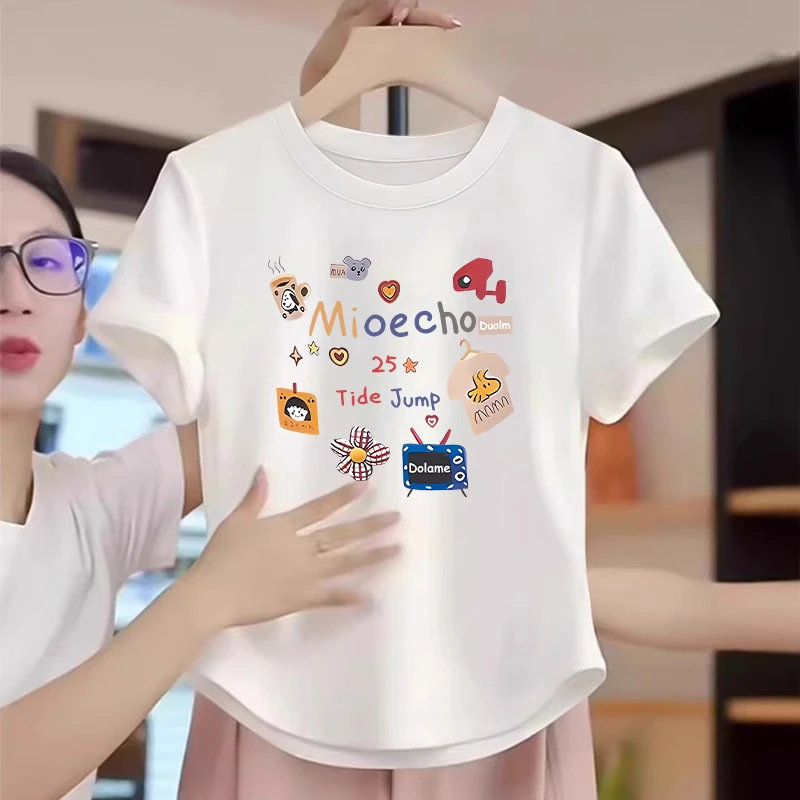 女大童纯棉短袖t恤2025夏季新款儿童小女孩收腰短款独特别致上衣