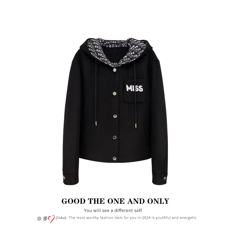 时尚高级设计感刺绣字母羊毛夹棉外套301386