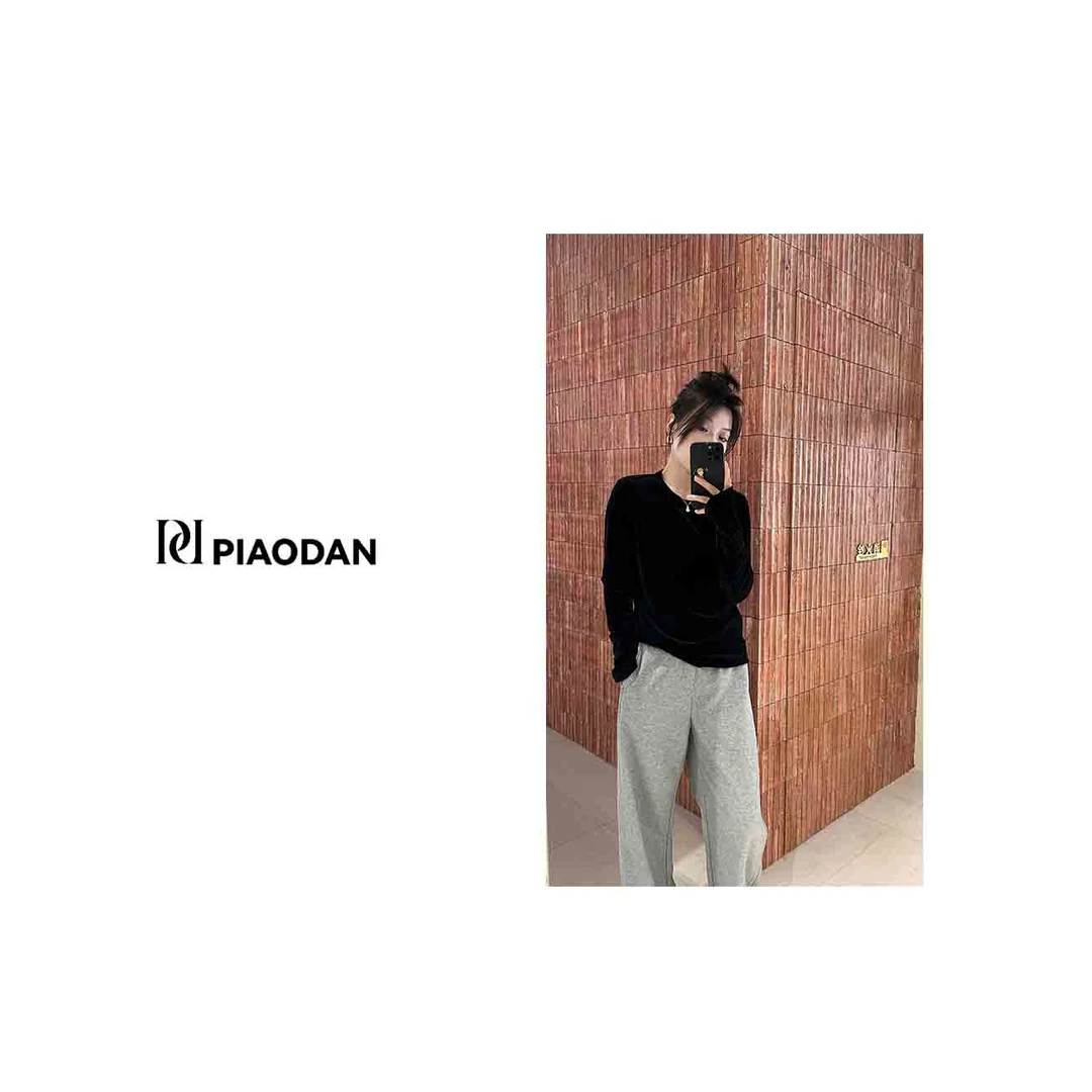 【PIAO DAN】长袖开衩“丝绒”打底衫早春新款