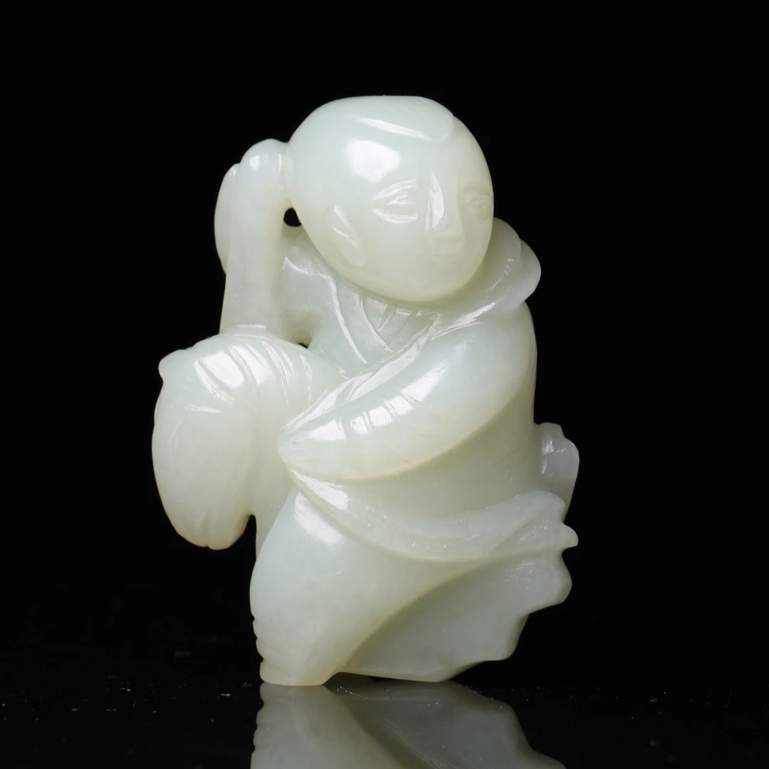 明代和田玉童子花件-CS