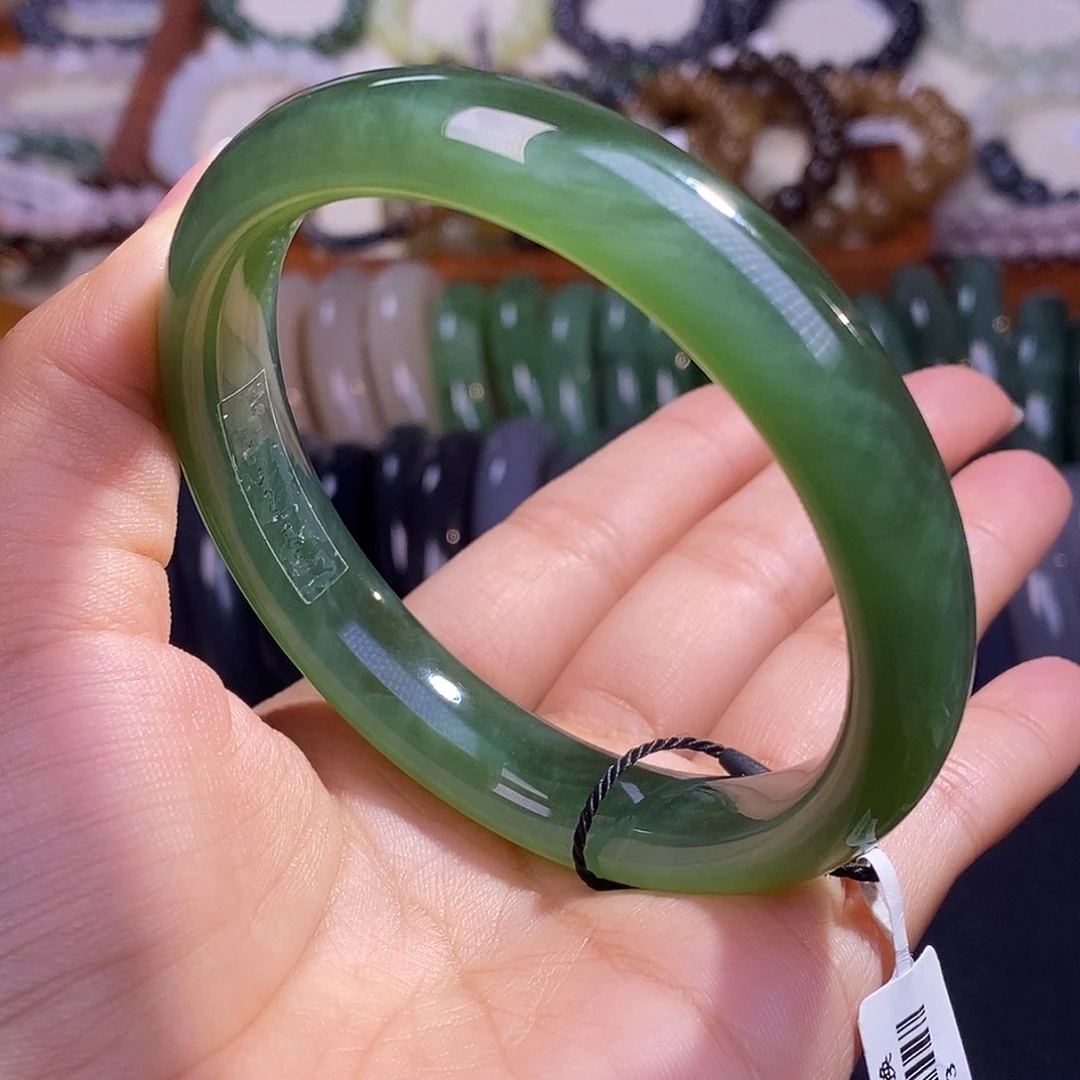 颈饰未镶嵌和田玉毕业级老坑料碧玉猫眼一线天手镯61