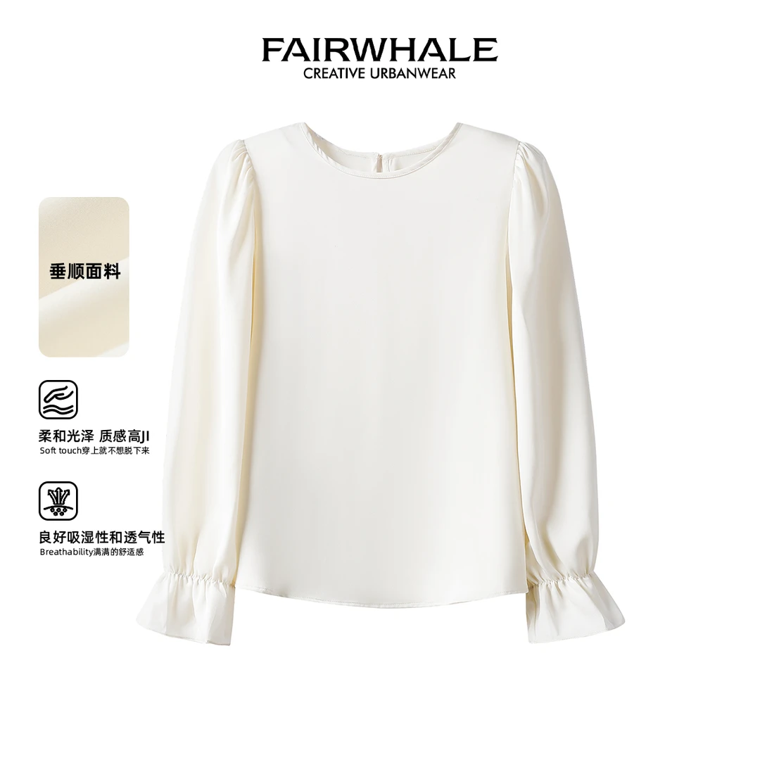 马克华菲女装简约泡泡袖小衫通勤轻薄上衣时尚纯色长袖F32004A561
