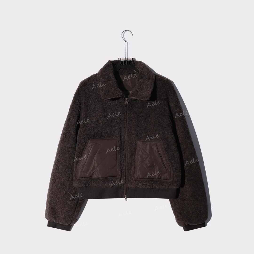 AELE【拼接泰迪】宽松立领拉链颗粒绒外套 R855 3291 AD