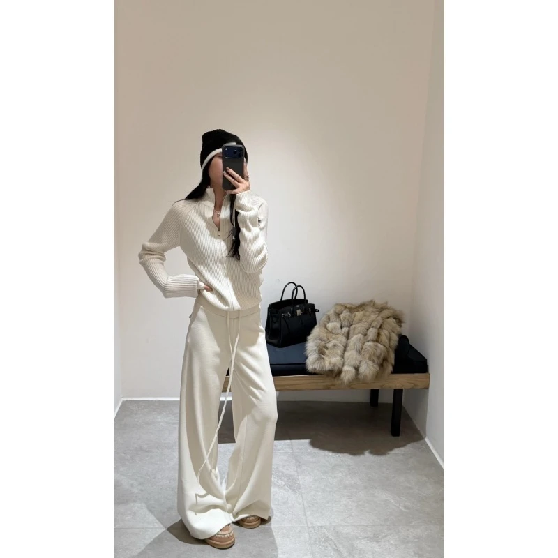 高级感休闲气质减高领针织开衫秋冬新款时尚垂感宽松长裤两件套潮