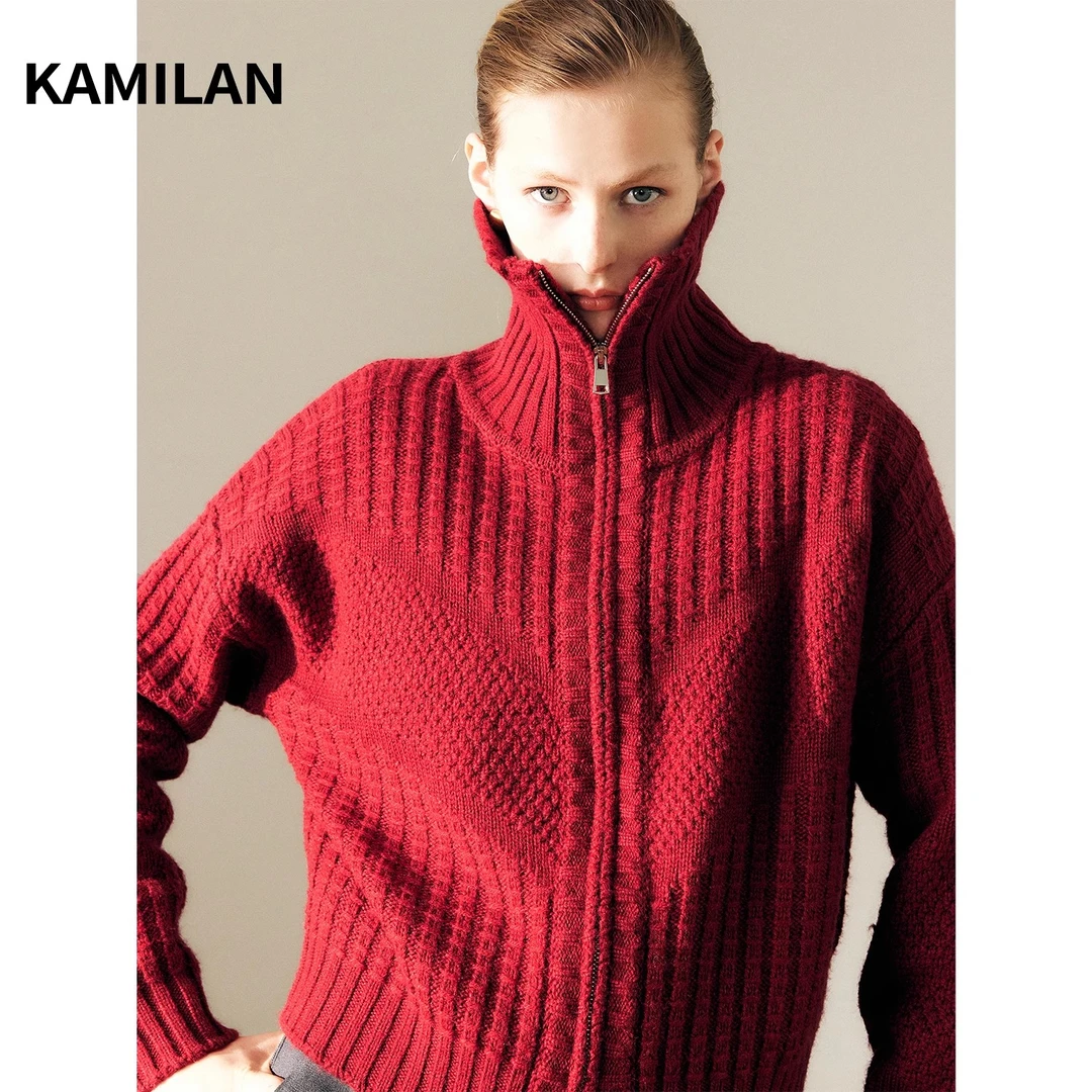 [100绵羊毛]卡米兰法式羊毛针织开衫女2024秋新款针织衫外套上衣