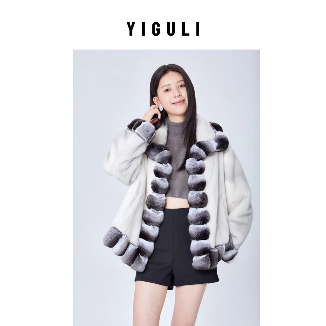 YIGULI【高端开局】稀有皮搭配猫猫进口水貂大翻领短款皮
