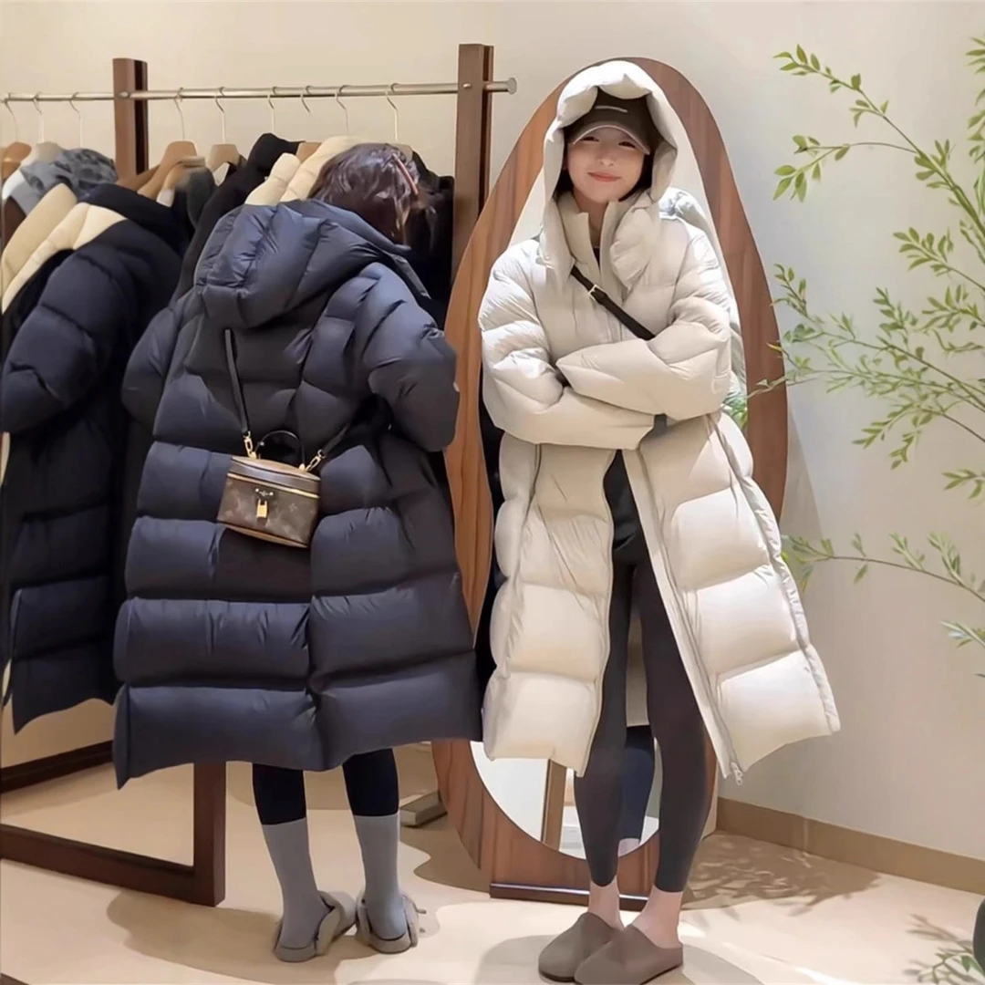 长款羽绒服女2025年新款冬季宽松显瘦加厚白鸭绒小个子设计感爆款
