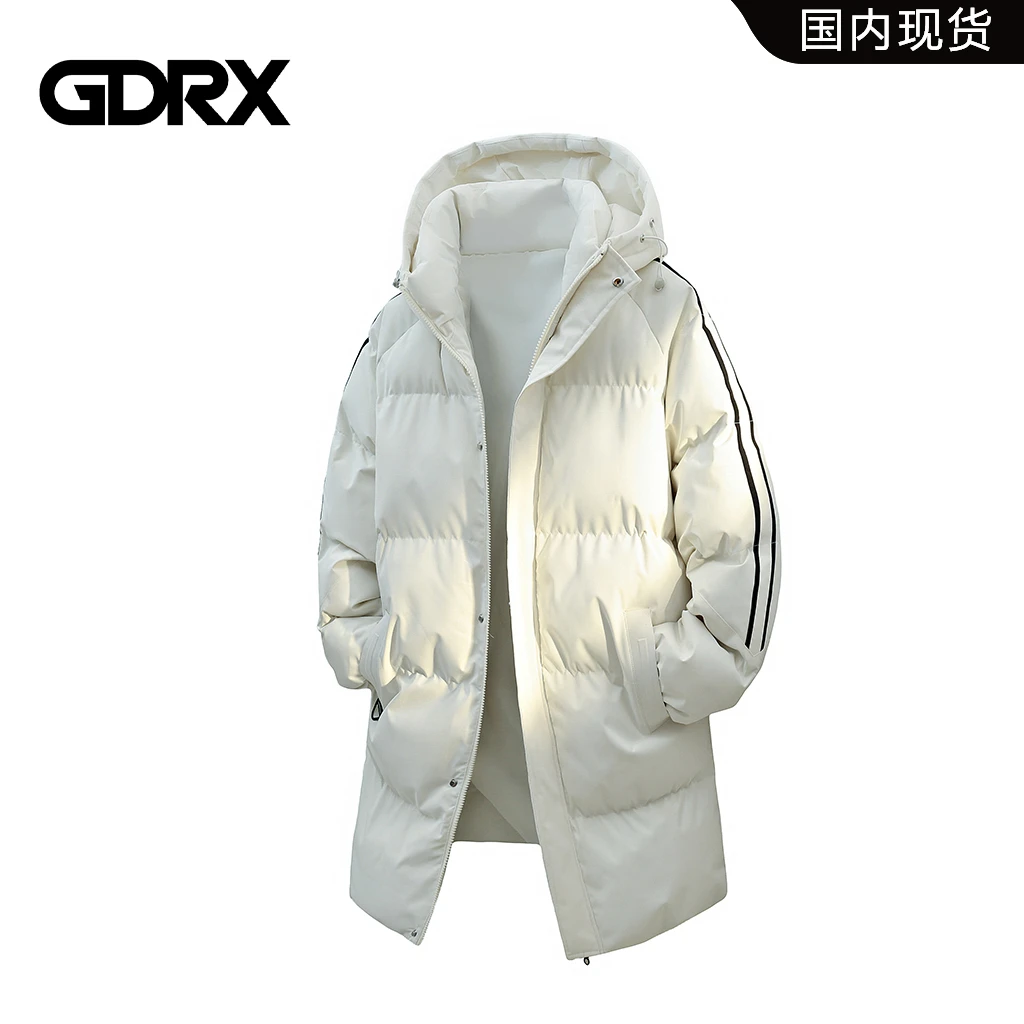 GDRX美式中长款条纹棉衣男秋冬潮流百搭宽松休闲外套高级感男装