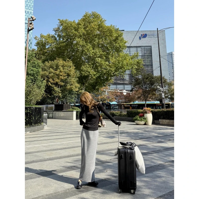 温柔风休闲简约穿搭一整套秋季慵懒风百搭显瘦长袖上衣高腰半身裙